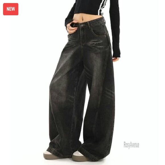 Wide Leg Barrel Jeans High Waist Baggy Denim Pants Streetwear - Picture 5 of 8